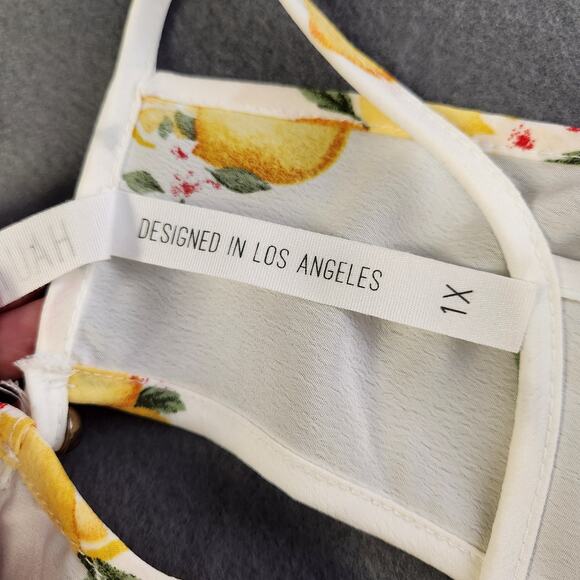 HAUTE FOX Vtg Halter Top Blouse Camisole Women 1X White Yellow Lemons Semi Sheer - Picture 6 of 12